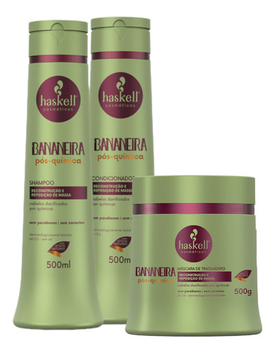 Kit Bananeira Shampoo Condicionador Mascara 500ml Haskell