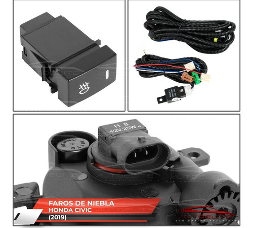 Imagen 3 de 9 de Kit Faros Niebla Honda Civic 2019 2020 2021 Biseles Y Switch