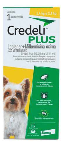 Comprimido Via Oral Antiparasitário Para Pulga Elanco Bayer Anti Pulga Credeli Carrapato Infestação Credeli Plus Comprimido Mastigavel Para Cachorros De 1.4kg A 2.8kg