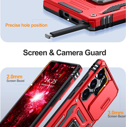 Funda Uso Rudo Cámara Para Galaxy S25 Ultra Carcasa+mica Rojo Samsung Galaxy S25 Ultra