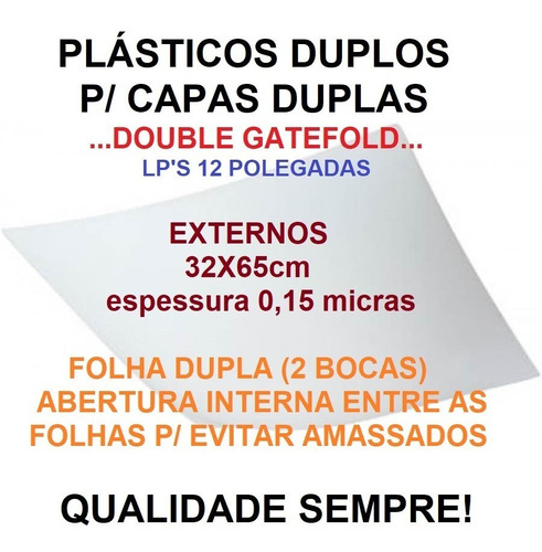 15 Plásticos Duplos P/ Lp Disco Vinil Capa Gatefold 2 Bocas