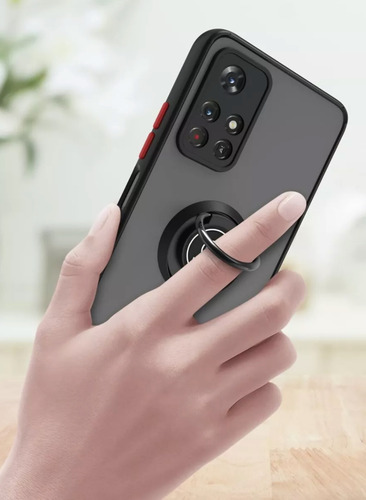 Funda Para Samsung A21s Uso Rudo Con Anillo Matte Ring Negro A21s