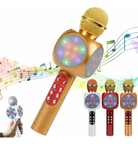 Microfone Youtuber C/ Caixa De Som Speaker Grava E Muda Voz Cor Dourado
