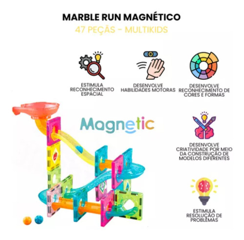 Blocos Montar Circuito Bolinhas Marble Run Magnético 47 Pçs