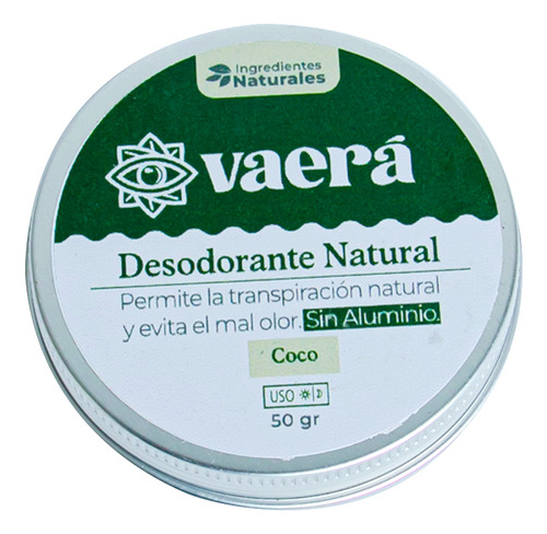 Desodorante Natural 50 G Sin Aluminio, Transpiracion Normal Fragancia Coco