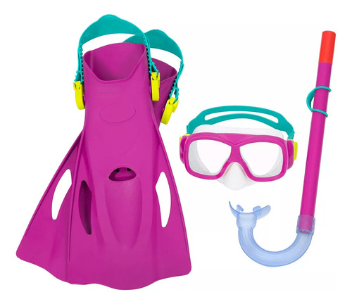 Juego De Snorkel Buceo Infantil 7 Años Gafas Tubo Y Aletas Color Morado