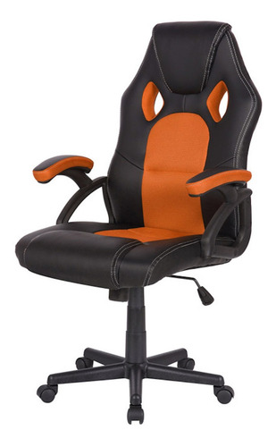 Imagen 1 de 1 de Silla de escritorio Desillas pro gamer momentum gamer ergonómica negra y naranja con tapizado de cuero sintético y mesh