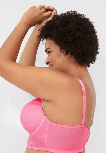 Brasier Línea Larga En Encaje Rosado Busto Pesado Copa Demi