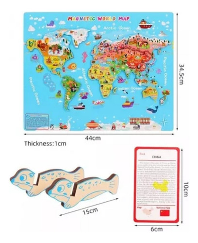 Mapa Mundial Ingles Juego Juguete Didáctico Magnético Madera