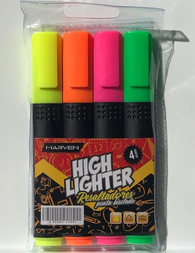 Marcador Resaltador Marven High Lighter X 4 Color Fluo 7003