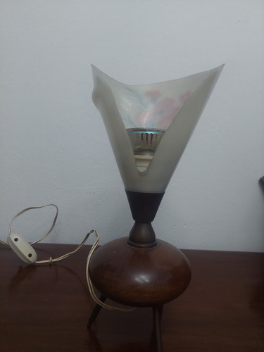 Velador Antiguo Madera. Vintage Marrón Oscuro Blanco (Usado)