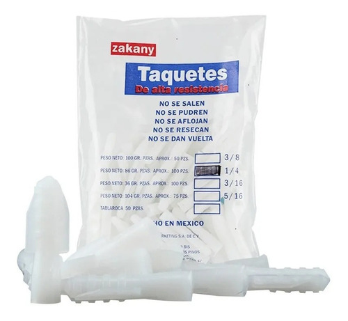 Taquete Plástico Blanco 1/4 Zakany (1000pz) 