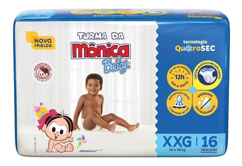 Turma Da Mônica Baby Fralda Jumbo Tam Xxg Com 16 Un