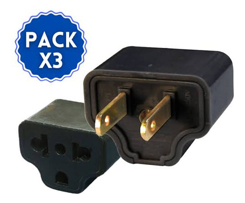 Kit X 3 Piezas Adaptador Enchufe Universal 3 A 2 Toma Tierra