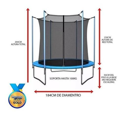 Cama Elastica Trampolin De 1.8 Metros Con Red De Proteccion