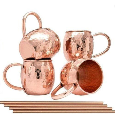 Ratna Moscow Mule Taza Juego 4 Cobre Puro Paja Macizo