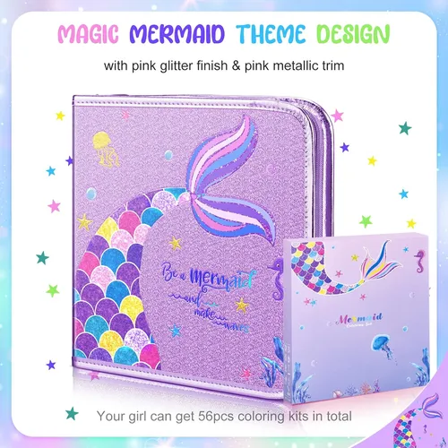 Mermaid Art Craft Kit For Kids, 56 Piece Set With Pencil ...