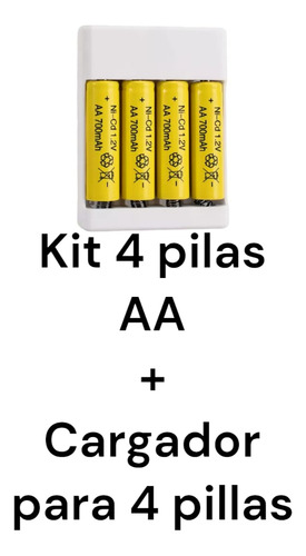 Kit De 4 Pilas Recargable Aa + 1 Cargador Usb Para 4 Pilas