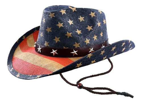 Sombrero Vaquero De Paja Con Bandera Americana Para Hombre