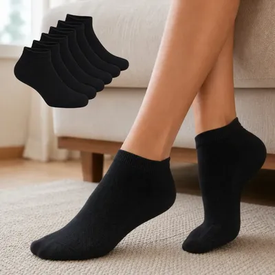 Kit 6 Pares Meia Feminina Básica Cano Curto Confortável Lisa Preto M 34/39