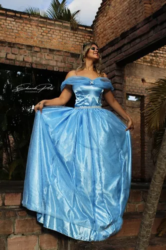 Fantasia Cinderela Borboletas Vestido Princesa Azul Luxuoso