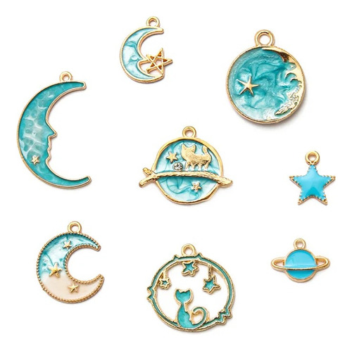 Dijes De Luna Colgante Chapado En Oro Color Turquesa