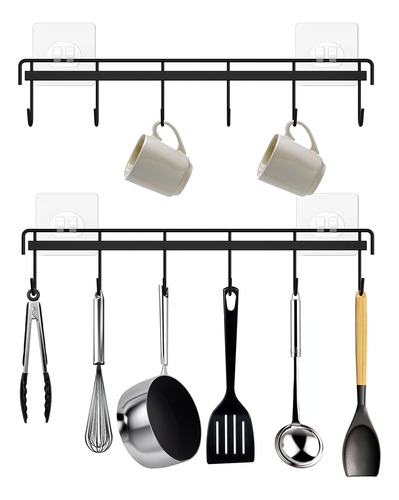 Homebros Riel Para Utensilios De Cocina Con 6 Ganchos, 2 Paq