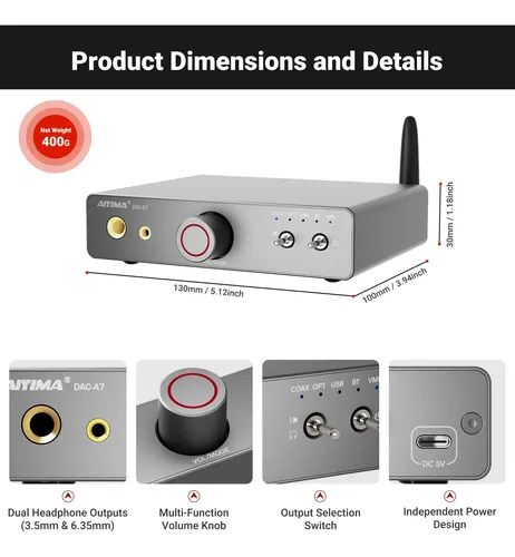 Conversor De Áudio Dac Aiyima Dac-a7 Bluetooth Usb-c | MercadoLivre