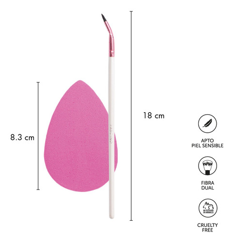 Imagen 2 de 6 de Kit Delineador De Ojos: Pincel Curvo+esponja Latex Fascino