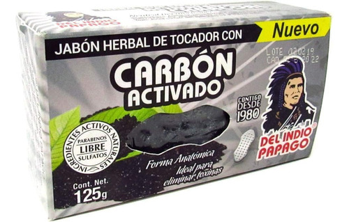 Jabon En Barra  Carbon Activado Indio Papago 125 Gramos