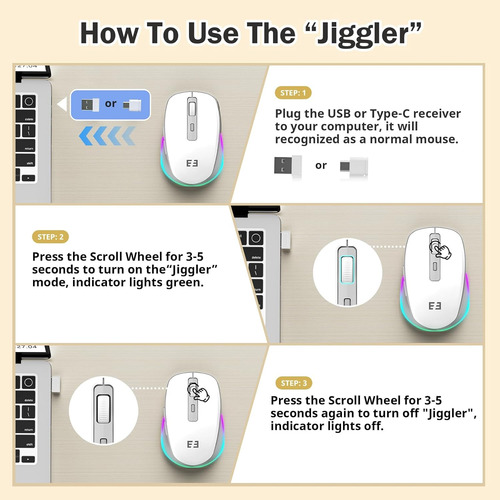 Mouse Inalambrico, Usb-c, Jiggler, Rgb, Blanco