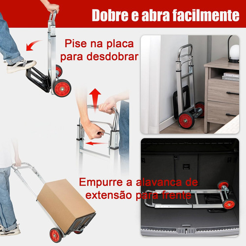 Carrinho De Carga Dobrável 150kg Alumínio Reforçado Plataforma Portátil P/ Transporte Bagagem Multiuso - Stuart
