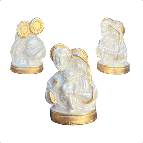Kit 10un Sagrada Familia 6cm Lembrança Caixa Padrinhos Gesso Branco/dourado