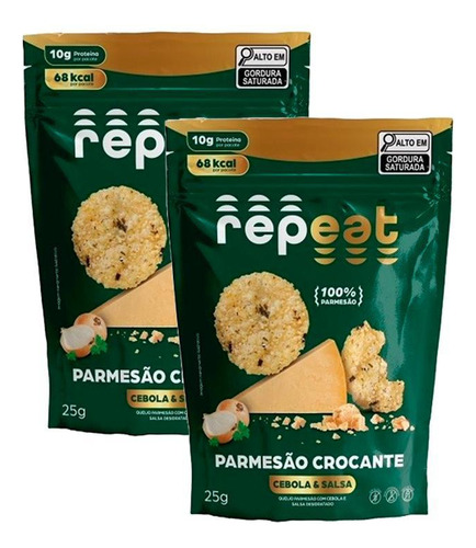 Kit 2x: Snack De Parmesão Crocante Cebola E Salsa Repeat 25g