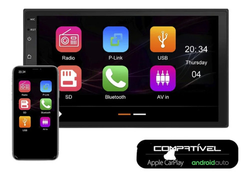 Imagem 1 de 4 de Central Multimidia Jr8 7pol Android Auto E Apple Carplay