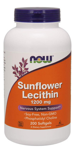 Suplemento Now Foods, Lecitina De Girasol, 1200 Mg, 200 Cáps