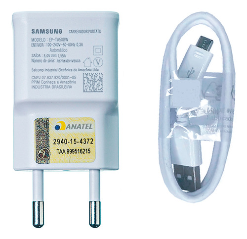 Carregador Samsung EP-TA20EWEUGWW micro-usb de parede com cabo branco