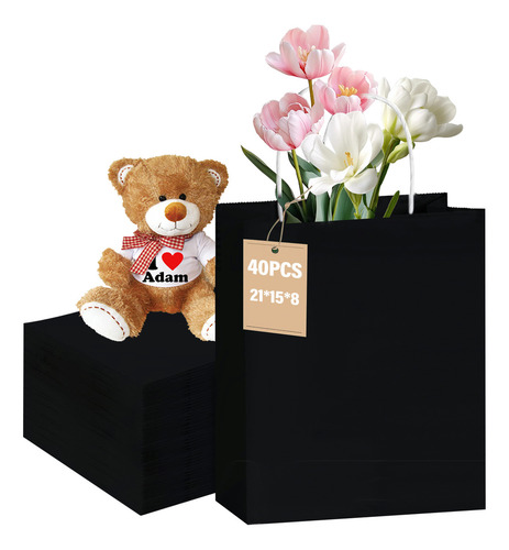 40 Bolsas De Papel Ecológicas Portátil Decorativas Color Negro