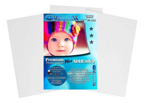 Papel Fotografico Brillante Adhesivo Stiker 20 Hojas  Tam A4