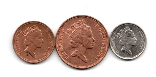 Gran Bretaña Inglaterra Lote 3 Monedas 1, 2, 5 Pence Año '94