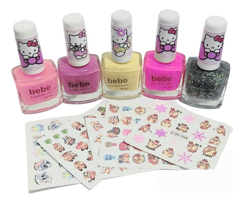 10 Esmaltes Nena + 5 Stickers Uñas Deco Infantil Ydnis