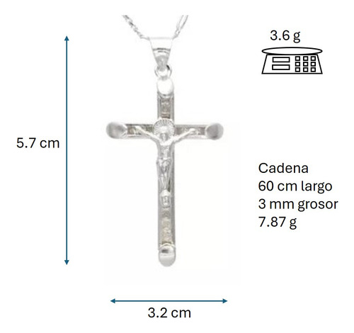 Dije Cruz De Cristo Grande Y Cadena De Plata + Color Plateado