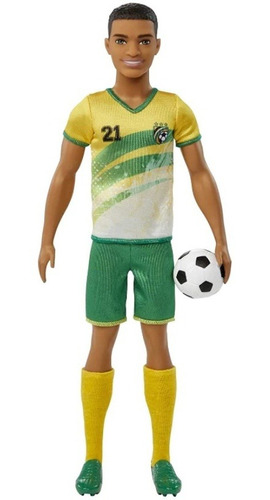 Boneco Ken Jogador De Futebol Camisa Amarela Verde Mattel Ms