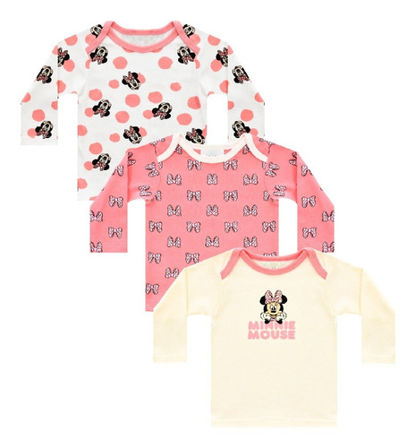 Set De 3 Playeras Bebe Niña Minnie Mouse Disney