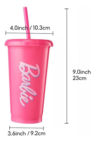 Miniso Juego De 4 Vasos De Barbie Con Tapa Y Popote 520ml