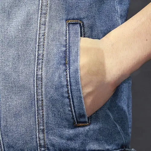 Jaqueta Masculina Jeans Punk Sem Manga Motoqueiro Carrters