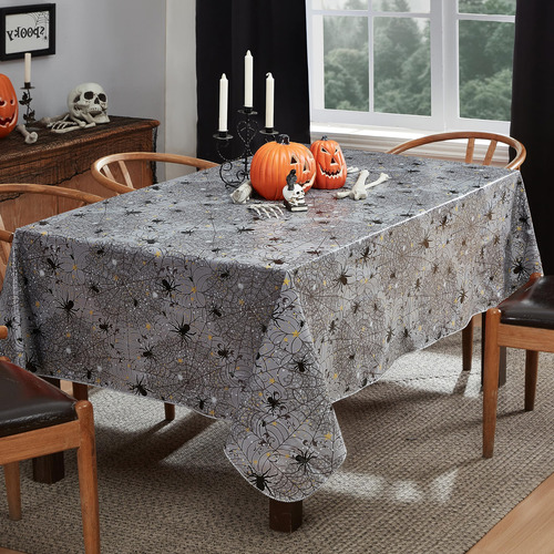 Mantel Para Mesa Rectangular Diseño Arañas De Halloween Gris
