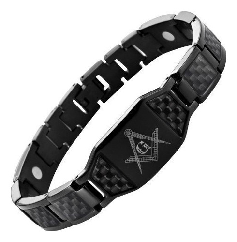 Masonicman - Pulsera Magnética De Titanio Negro Para Hombre