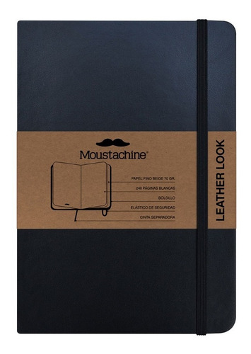 Libreta Moustachine Classic Leather Look Negro Mediano A5