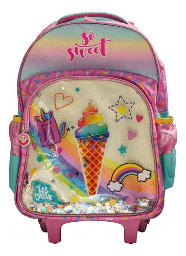 Mochila Infantil Escolar Helado Arco Iris Carro Con Rueditas